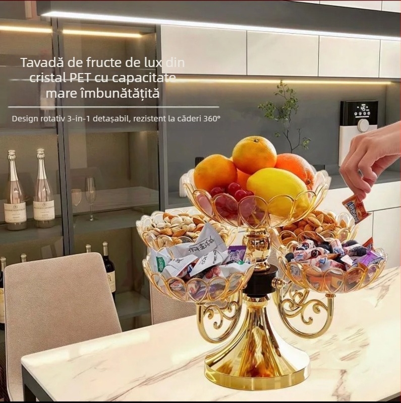 Tavă de fructe cu design rotativ multistrat, material acrilic, stil lux lejer retro european, model 2025