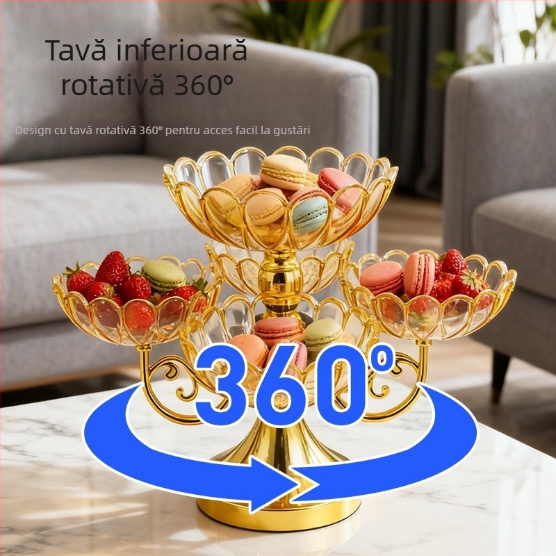 Tavă de fructe cu design rotativ multistrat, material acrilic, stil lux lejer retro european, model 2025