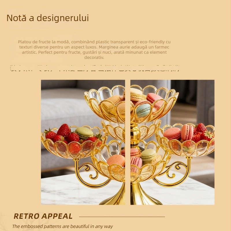 Tavă de fructe cu design rotativ multistrat, material acrilic, stil lux lejer retro european, model 2025