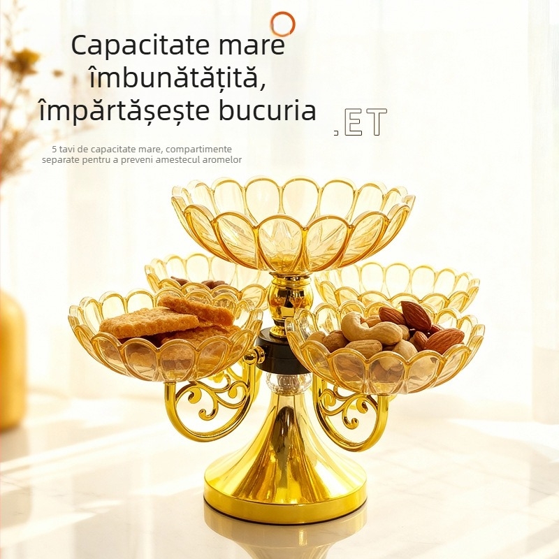 Tavă de fructe cu design rotativ multistrat, material acrilic, stil lux lejer retro european, model 2025