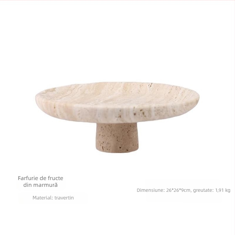 Tavă din marmură cu picioare înalte, design nordic, suprafață lustruită, stil modern minimalist, execuție semi-artizanală și semi-mecanică