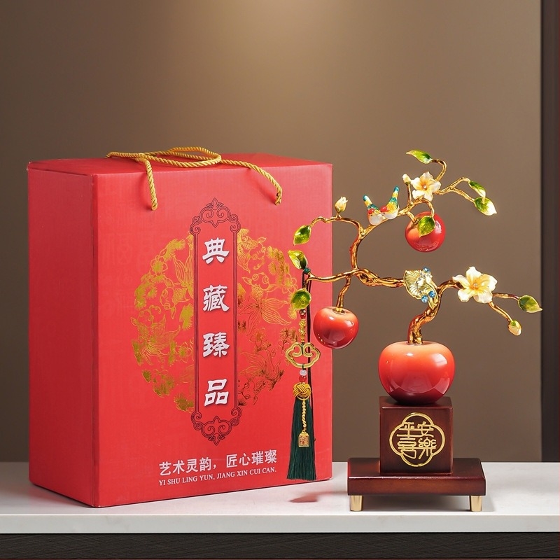 Ornament măr emailat, ceramică, pictat manual, stil nou chinezesc — cadou ideal pentru nunți și case noi