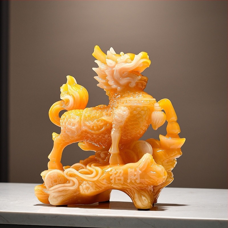 Pereche de figuri Kirin din rășină, stil chinezesc modern, decor pentru hol și birou, personalizabil