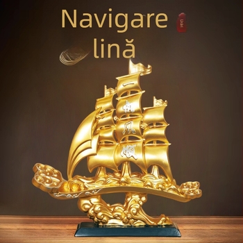 Ornament barcă în stil chinezesc nou, din rășină; pentru living și hol — cadou de casă nouă pentru colegi, prieteni și persoane în vârstă