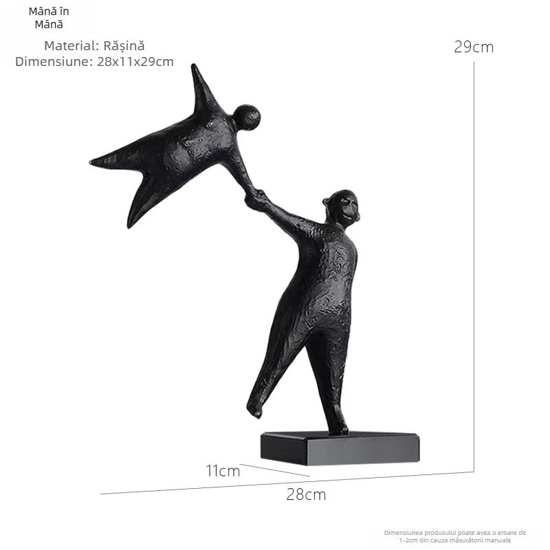 Figurină din rășină: două siluete ținându-se de mâini — design nordic simplu și modern pentru decorul sufrageriei; fără personalizare; nu este cadou.