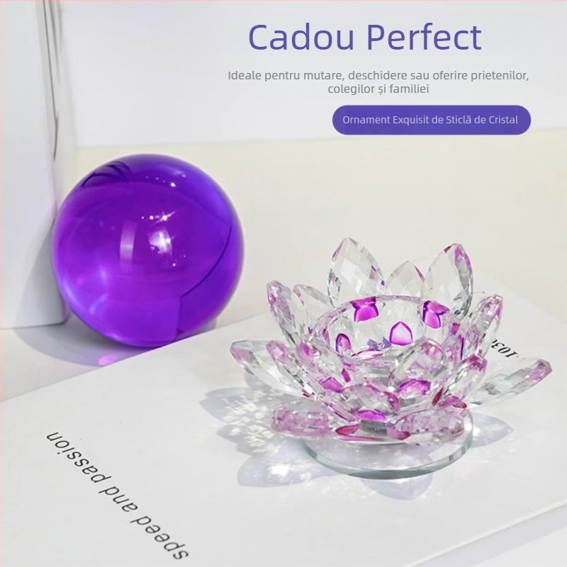 Ornament de birou din sticlă cu bază rotativă de lotus, stil Nordic, gravură, Fleivitz