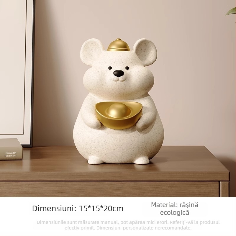 Șoarece zodiac din rășină – Ornament de birou, lucrat manual, stil modern minimalist, personalizare disponibilă