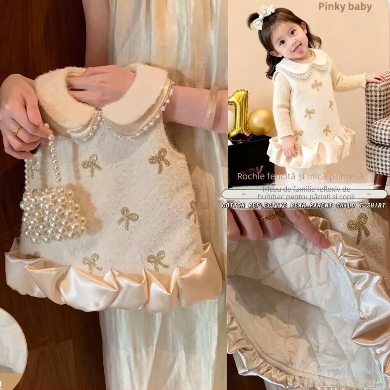 Rochie pentru fetițe în stil prințesă, top fără mâneci, 90% bumbac, pentru vârste 3–8 ani, iarnă-toamnă
