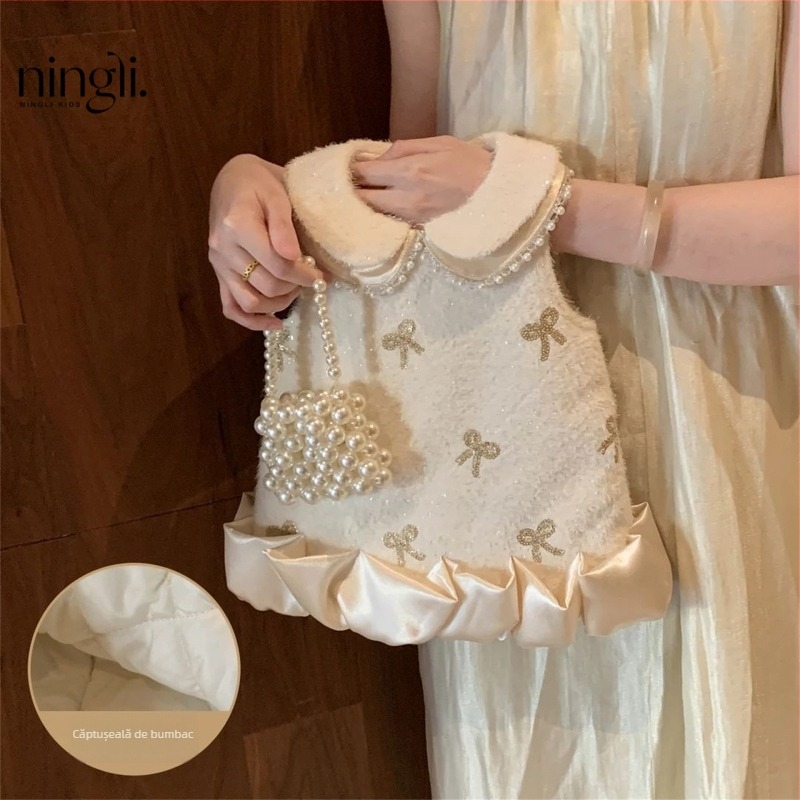 Rochie pentru fetițe în stil prințesă, top fără mâneci, 90% bumbac, pentru vârste 3–8 ani, iarnă-toamnă
