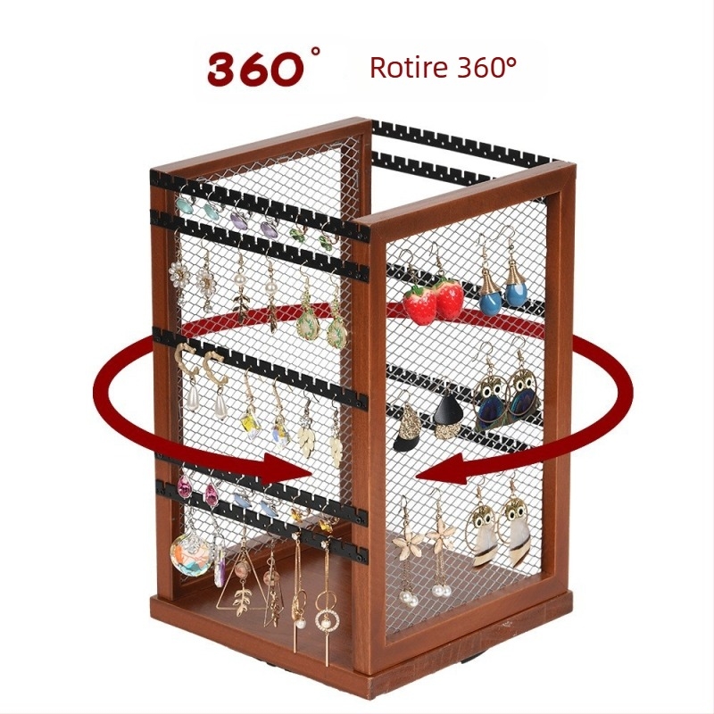 Feichuang suport rotativ pentru bijuterii, artă din fier, carcasă din lemn masiv, disc rotativ, design cu mai multe niveluri (3-5 niveluri)