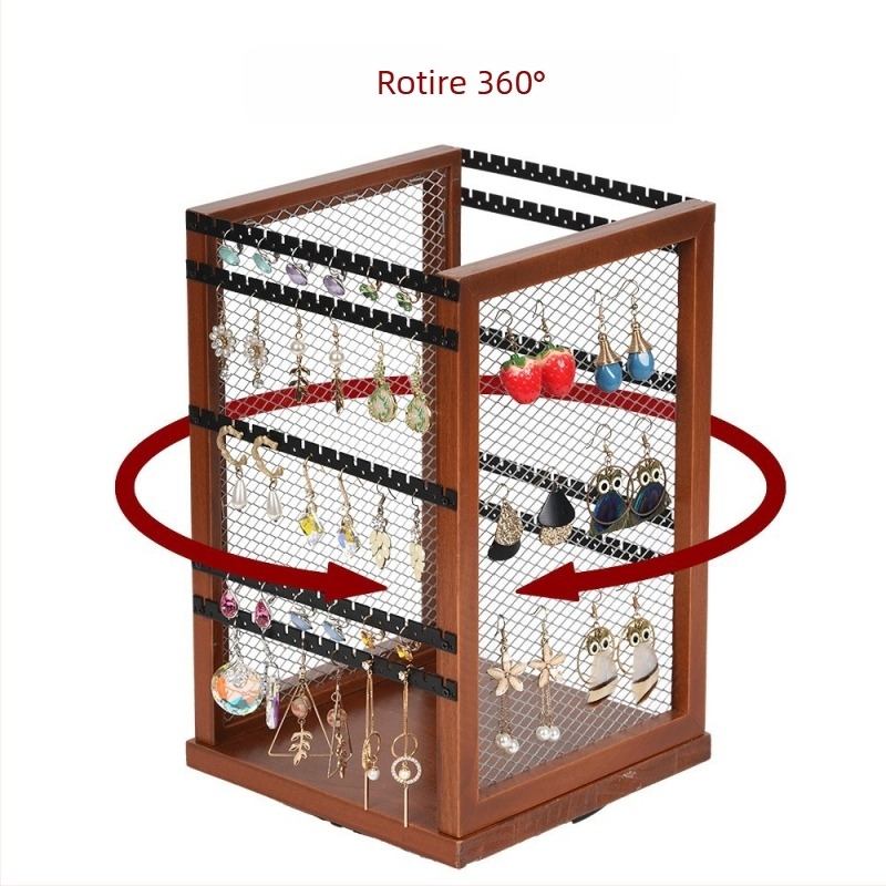 Feichuang suport rotativ pentru bijuterii, artă din fier, carcasă din lemn masiv, disc rotativ, design cu mai multe niveluri (3-5 niveluri)