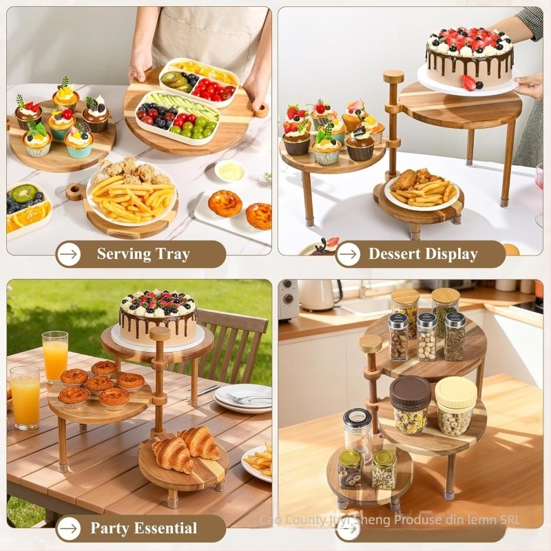 Suport din lemn pentru cupcake, 3 etaje, detașabil, decor de birou, personalizabil cu logo