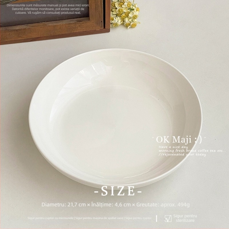 Farfurie ceramică rotundă, model monocrom, suprafață glazată, stil minimalist modern