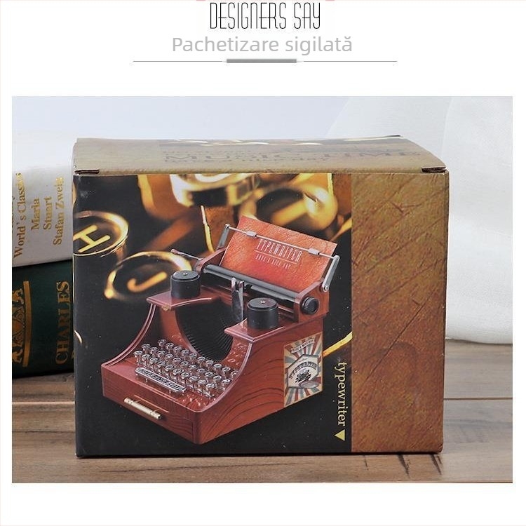 Cutie muzicală retro cu mașină de scris – plastic, stil clasic, decor pentru birou cu proiector, cod 19100959732