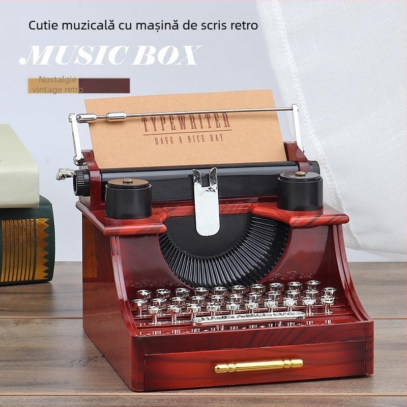 Cutie muzicală retro cu mașină de scris – plastic, stil clasic, decor pentru birou cu proiector, cod 19100959732