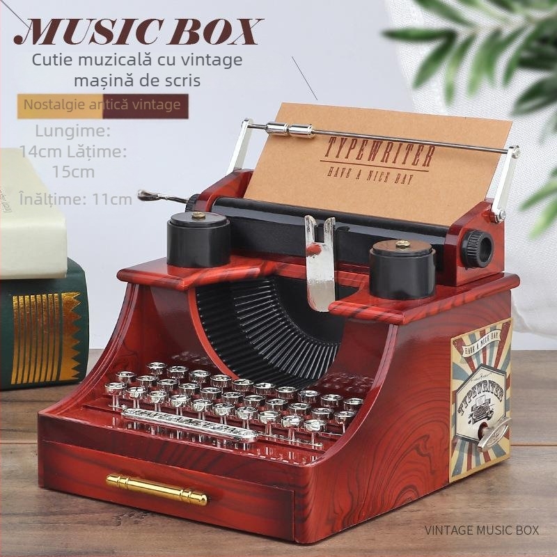 Cutie muzicală retro cu mașină de scris – plastic, stil clasic, decor pentru birou cu proiector, cod 19100959732