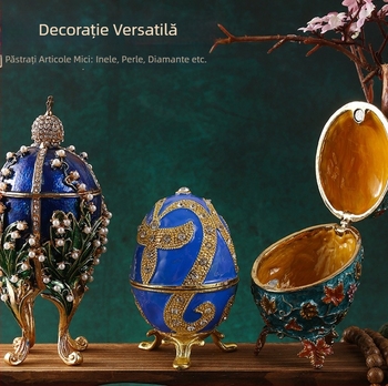 Ornament decorativ sub forma de ou din aliaj, cu incrustații email, pictat manual și electroplacat, decor modern minimalist pentru casă, personalizare disponibilă