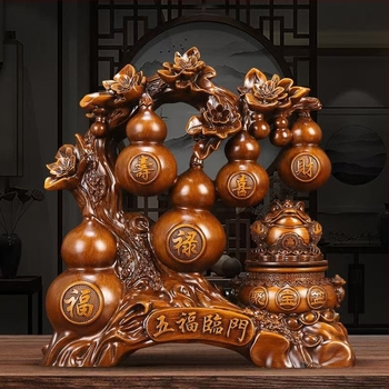 Ornament din dovleac cu broască de aur, Lei Xinda, rășină, stil chinezesc, gravură