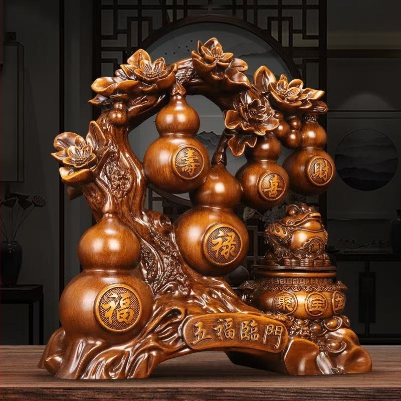 Ornament din dovleac cu broască de aur, Lei Xinda, rășină, stil chinezesc, gravură