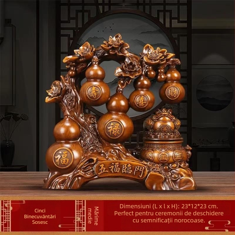 Ornament din dovleac cu broască de aur, Lei Xinda, rășină, stil chinezesc, gravură