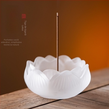 Suport din sticlă pentru bețișe de tămâie cu lotus – utilizare în interior, stil nou chinezesc, confecționat cu adeziv, cadou de afaceri