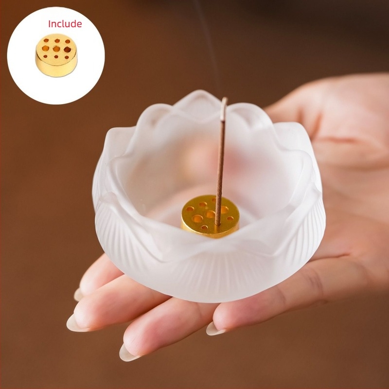 Suport din sticlă pentru bețișe de tămâie cu lotus – utilizare în interior, stil nou chinezesc, confecționat cu adeziv, cadou de afaceri