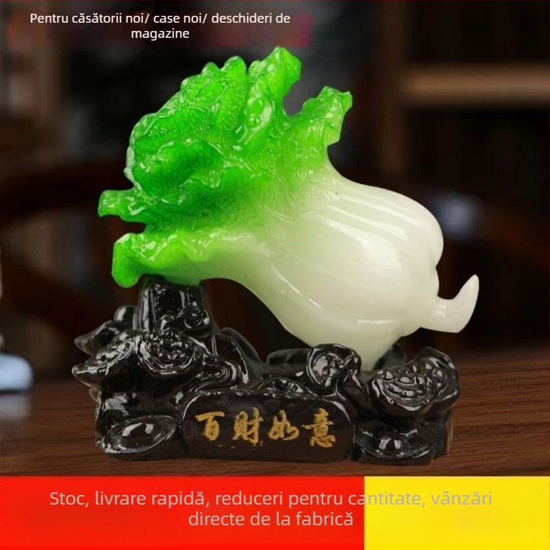 Figurina decorativă Jiushun, în stil chinezesc, din rășină, gravată și pictată manual