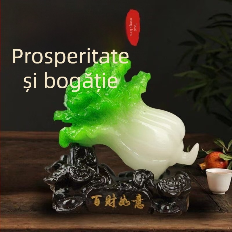 Figurina decorativă Jiushun, în stil chinezesc, din rășină, gravată și pictată manual