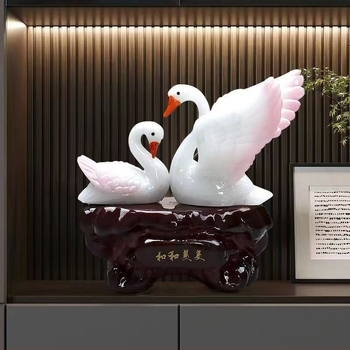 Cuplu lebede, stil chinezesc nou, figurină decorativă din rășină - lucrată manual, pictată manual