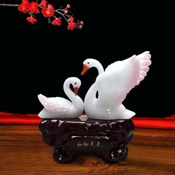 Cuplu lebede, stil chinezesc nou, figurină decorativă din rășină - lucrată manual, pictată manual