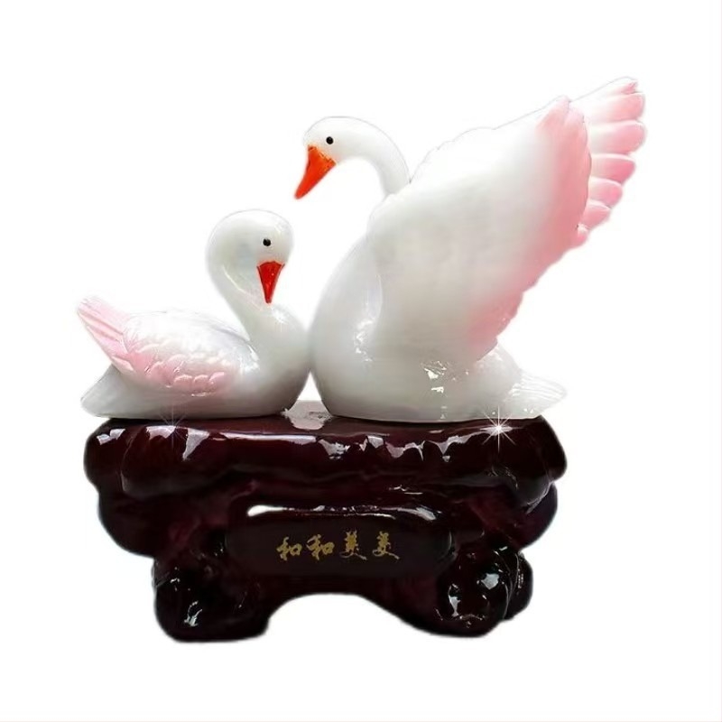 Cuplu lebede, stil chinezesc nou, figurină decorativă din rășină - lucrată manual, pictată manual