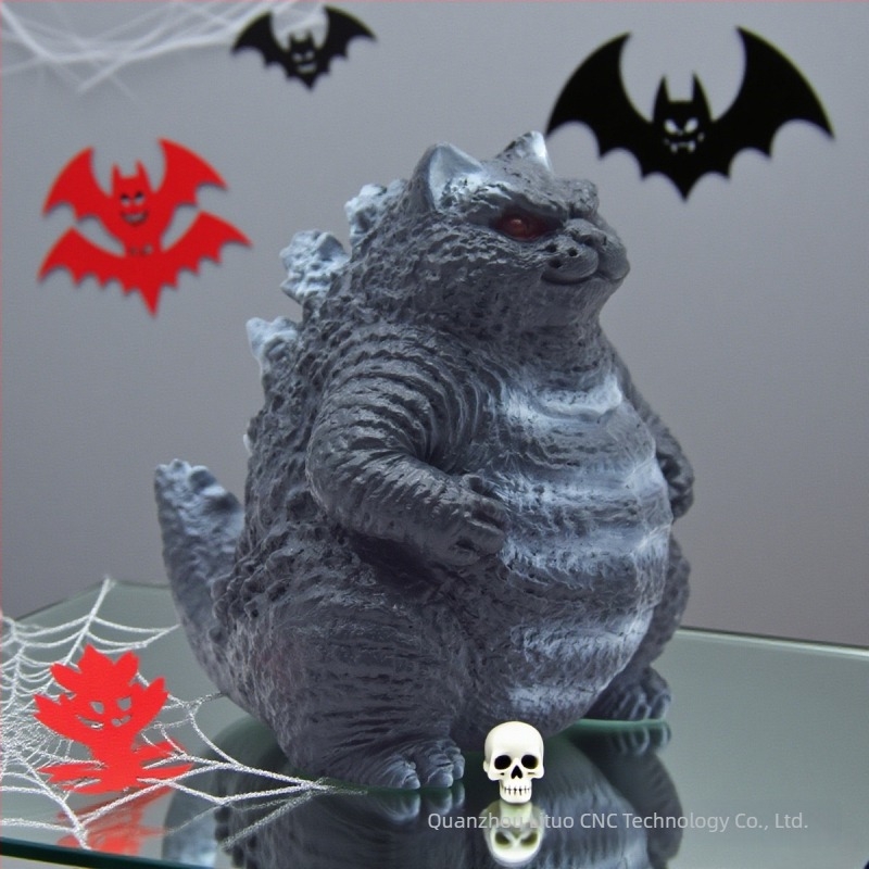 Sculptură de grădină din rășină: Godzilla cu cap de pisică, monstru de Halloween, stil artă modernă
