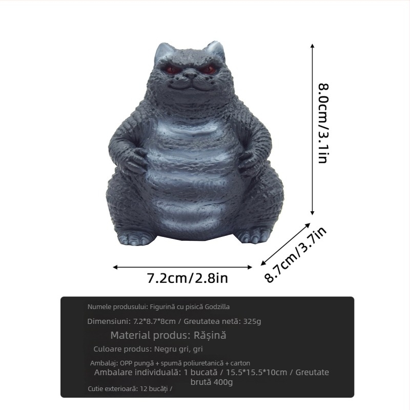 Sculptură de grădină din rășină: Godzilla cu cap de pisică, monstru de Halloween, stil artă modernă