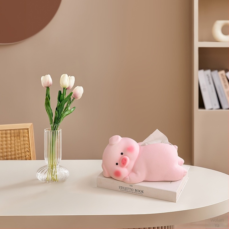 Cutie ceramică pentru șervete cu design porcin culcat pe o parte – impermeabilă, multifuncțională, potrivită pentru sufragerie, baie și birou