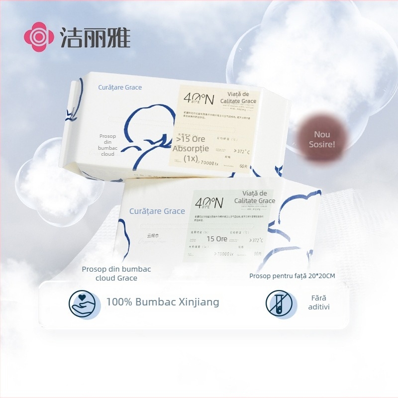 Prosop de față de unică folosință — Grace/Jie Liya, bumbac 100%, model perla, absorbție îngroșată