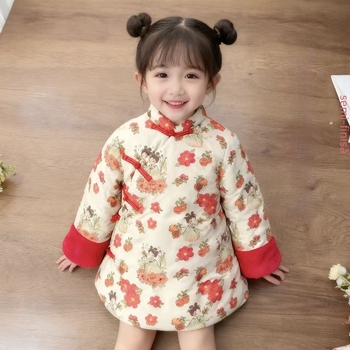 Palton pentru copii, lungime medie, din bumbac, umplutură 95%+ bumbac, exterior din bumbac, căptușeală din bumbac, închidere cu nasturi pe o singură rând, iarnă, pentru copii 1–3 ani