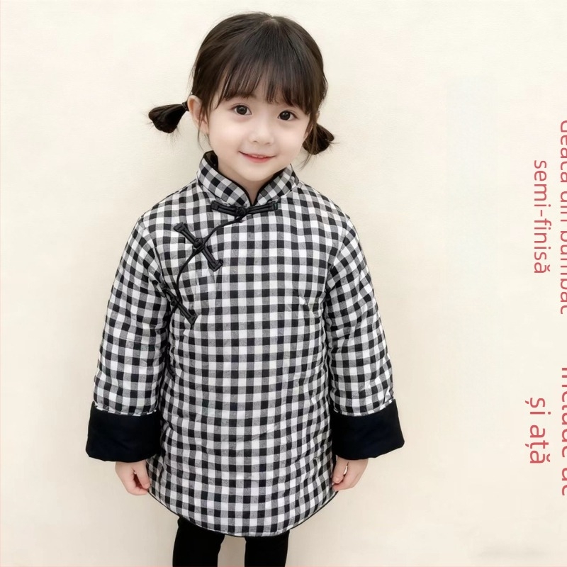 Palton pentru copii, lungime medie, din bumbac, umplutură 95%+ bumbac, exterior din bumbac, căptușeală din bumbac, închidere cu nasturi pe o singură  rând, iarnă, pentru copii 1–3 ani