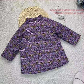 Jachetă pentru copii din bumbac 100%, lungime medie, căptușită, fără glugă, pentru copii 1–3 ani, umplutură 96% bumbac