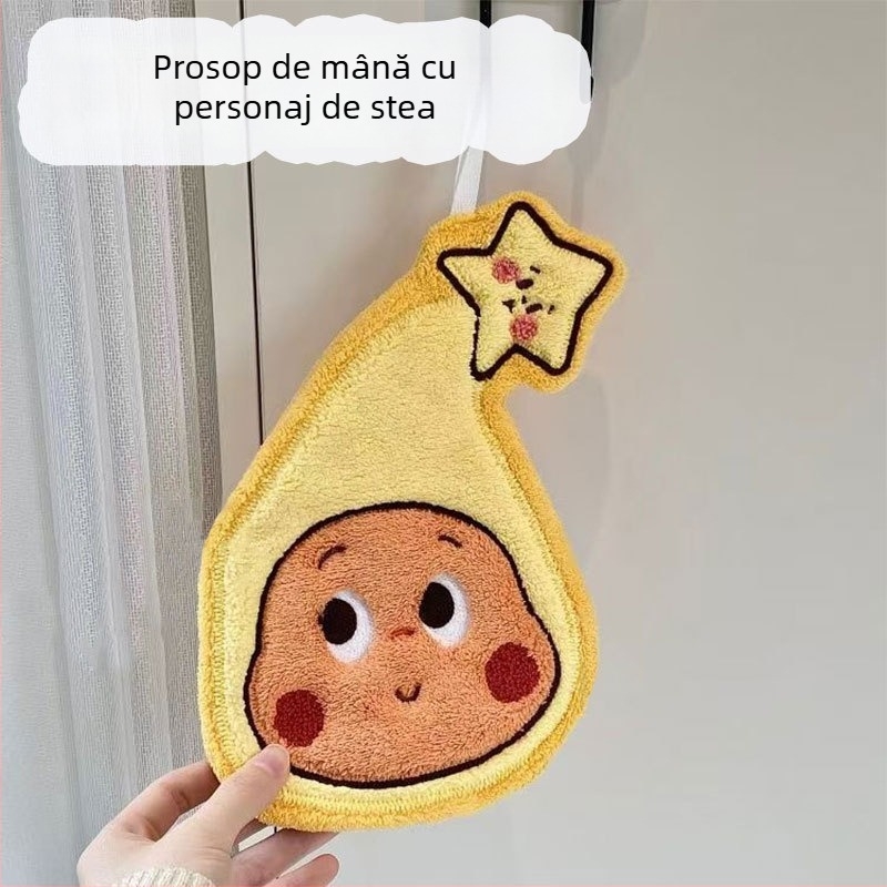 Prosop de mână Star Man - Coral fleece, brodat, de agățat, 150D, model Stea