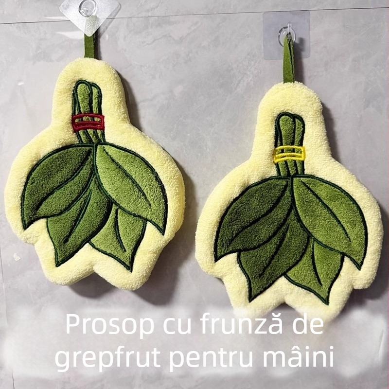 Prosop de mână cu motif frunză de grapefruit, fleece coral, fir 150D, greutate 30–50 g, personalizare prin cusătură și imprimare