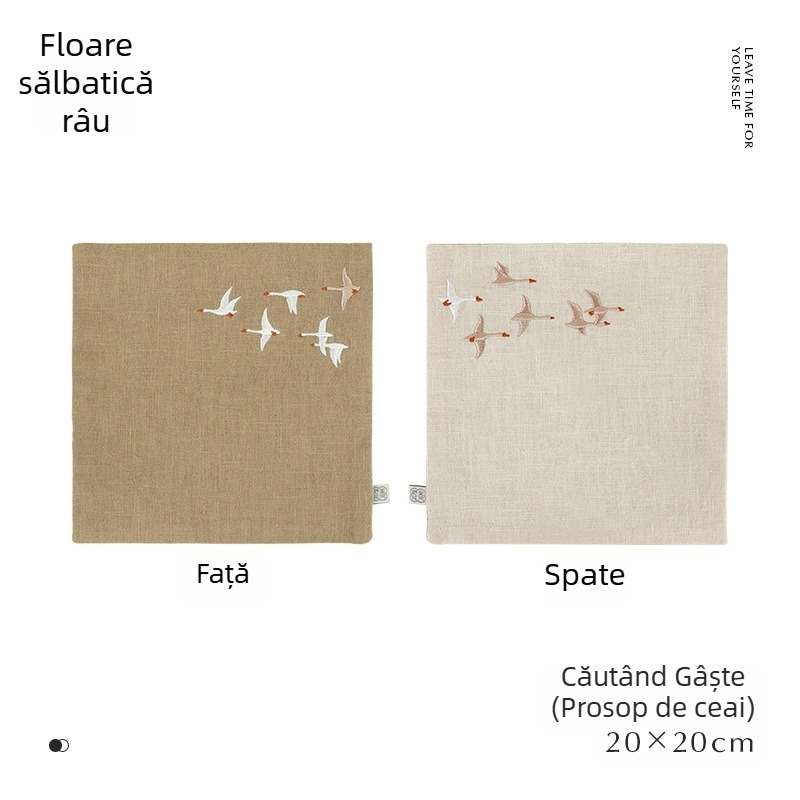 Model brodat cu gâscă în zbor, față dublă, două culori, covoraș pentru ceai din material gros, absorbant
