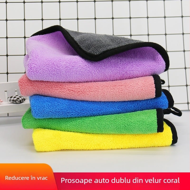 Prosop dublu față pentru curățarea mașinii din velur coral, uscare rapidă, 78 g, fibră superfină, gata pentru logo, cu margine
