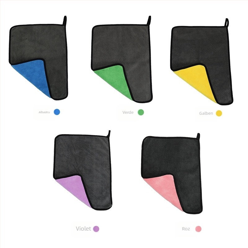 Prosop dublu față pentru curățarea mașinii din velur coral, uscare rapidă, 78 g, fibră superfină, gata pentru logo, cu margine