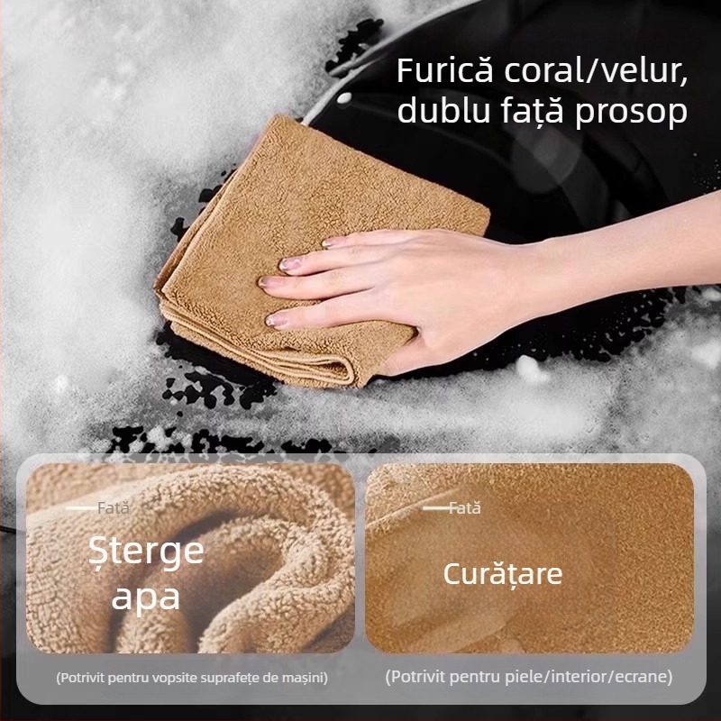 Cârpă de curățare auto din microfibră, textură velur, absorbție mare, fără scame, rezistentă la ulei și degresare