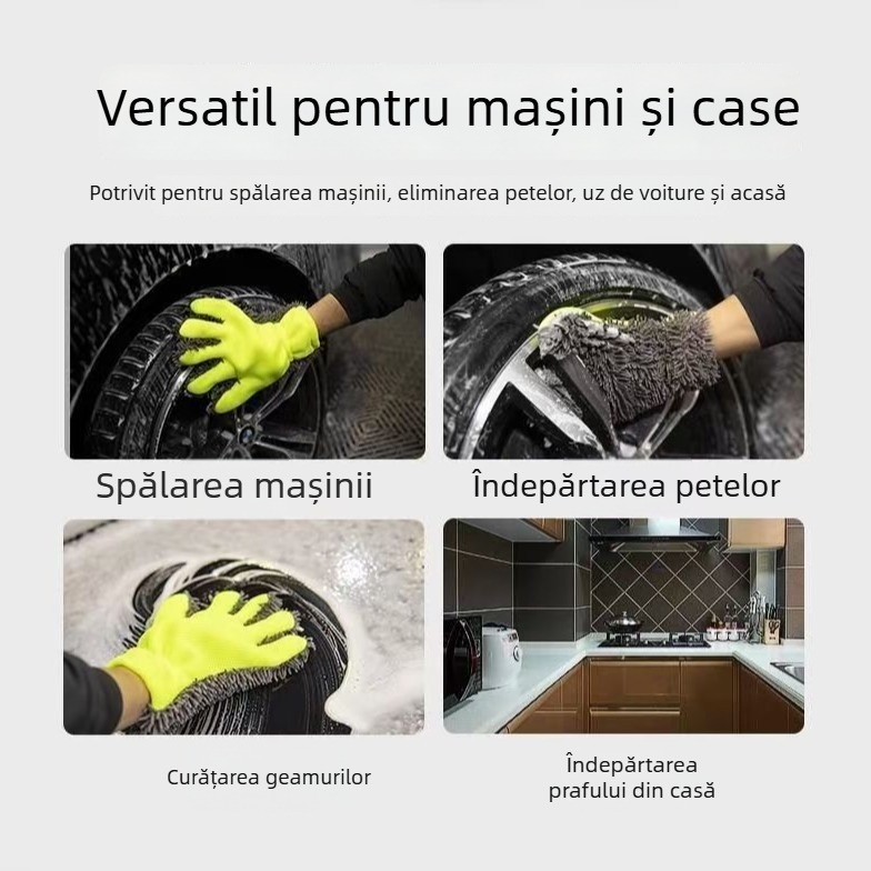 Mănușă de spălat pentru mașină cu cinci degete, Chenille Velvet, fibră poliester, absorbție rapidă, fir amestecat, 50 g