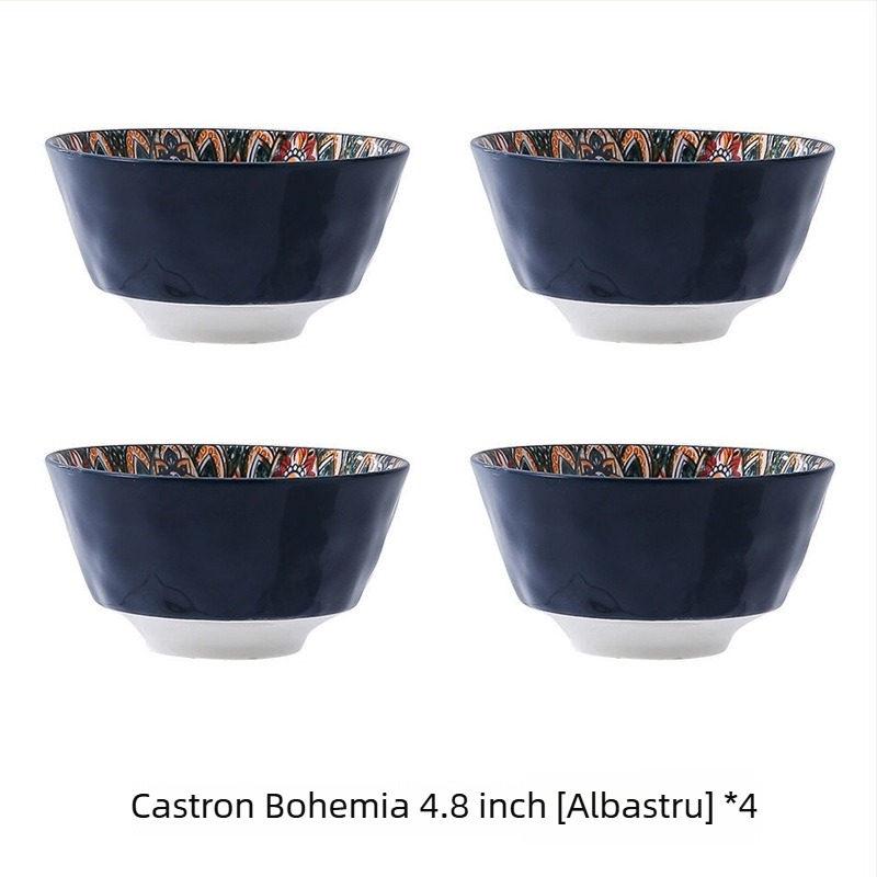 Bol de porțelan Boem cu model floral sub glazură, compatibil cu microunde, formă rotundă