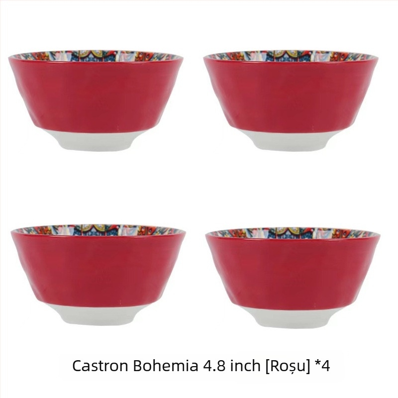 Bol de porțelan Boem cu model floral sub glazură, compatibil cu microunde, formă rotundă