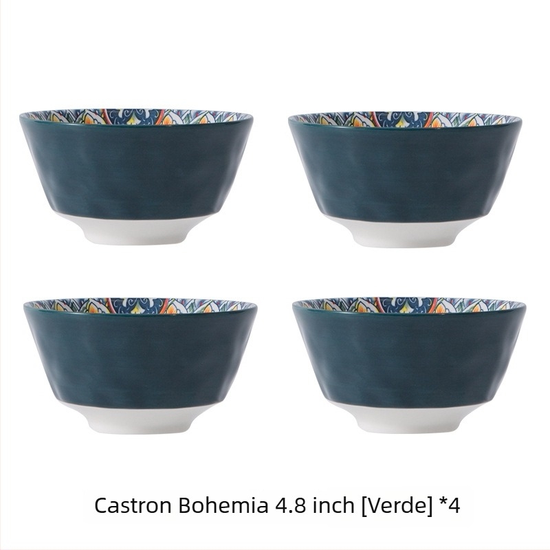Bol de porțelan Boem cu model floral sub glazură, compatibil cu microunde, formă rotundă