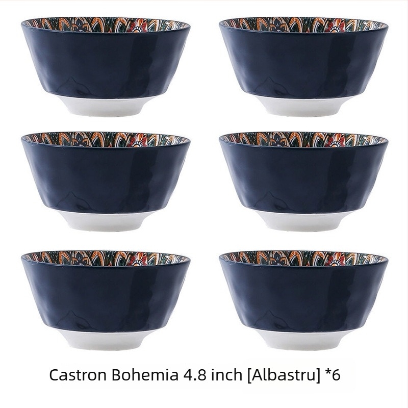 Bol de porțelan Boem cu model floral sub glazură, compatibil cu microunde, formă rotundă