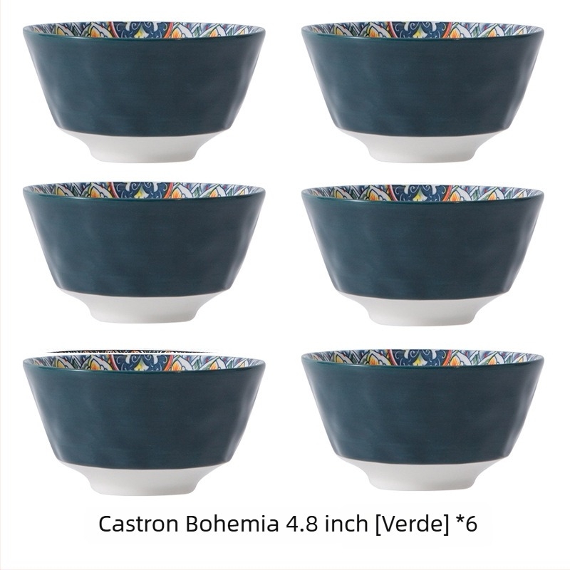 Bol de porțelan Boem cu model floral sub glazură, compatibil cu microunde, formă rotundă